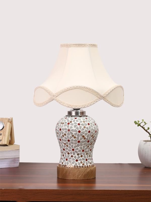 Multicolor Table Lamp | Artistic Mosaic Glass with Sturdy Wood Base | Decorative Ambient Light for Home D�cor | Perfect Blend of Modern & Traditional Style - Model DG371
