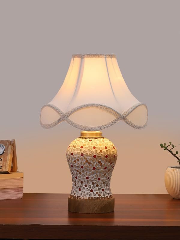 Multicolor Table Lamp | Artistic Mosaic Glass with Sturdy Wood Base | Decorative Ambient Light for Home D�cor | Perfect Blend of Modern & Traditional Style - Model DG371
