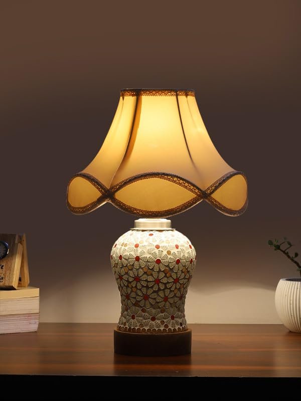 Multicolor Table Lamp | Artistic Mosaic Glass with Sturdy Wood Base | Decorative Ambient Light for Home D�cor | Perfect Blend of Modern & Traditional Style - Model DG371