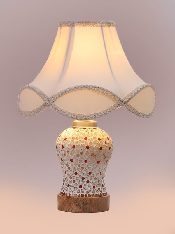 Multicolor Table Lamp | Artistic Mosaic Glass with Sturdy Wood Base | Decorative Ambient Light for Home D�cor | Perfect Blend of Modern & Traditional Style - Model DG371