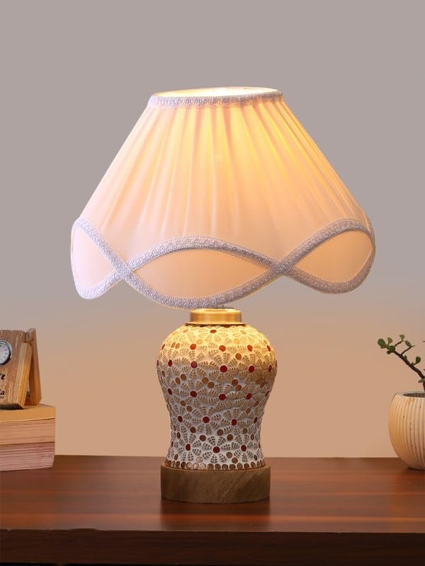 Multicolor Table Lamp | Artistic Mosaic Glass with Sturdy Wood Base | Decorative Ambient Light for Home D�cor | Perfect Blend of Modern & Traditional Style - Model DG372