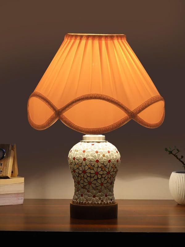 Multicolor Table Lamp | Artistic Mosaic Glass with Sturdy Wood Base | Decorative Ambient Light for Home D�cor | Perfect Blend of Modern & Traditional Style - Model DG372