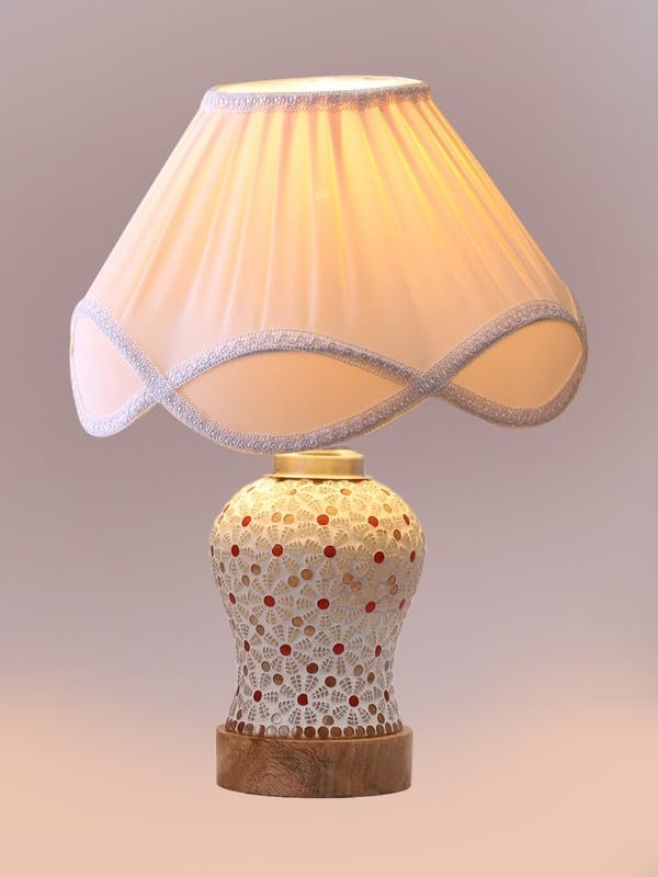 Multicolor Table Lamp | Artistic Mosaic Glass with Sturdy Wood Base | Decorative Ambient Light for Home D�cor | Perfect Blend of Modern & Traditional Style - Model DG372