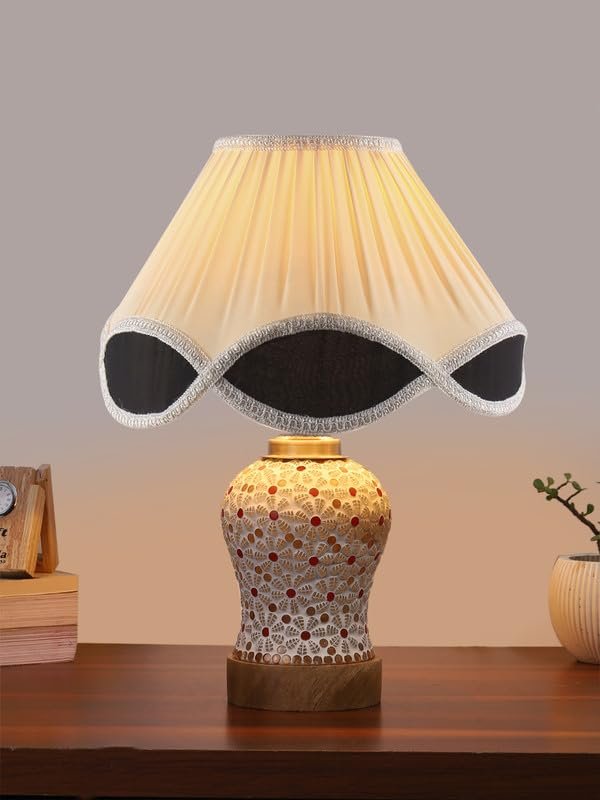 Multicolor Table Lamp | Artistic Mosaic Glass with Sturdy Wood Base | Decorative Ambient Light for Home D�cor | Perfect Blend of Modern & Traditional Style - Model DG373