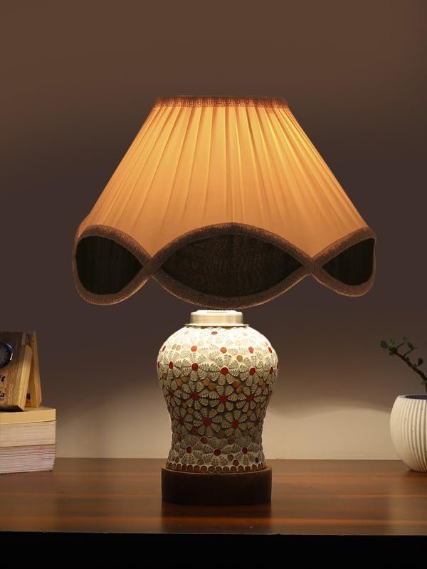 Multicolor Table Lamp | Artistic Mosaic Glass with Sturdy Wood Base | Decorative Ambient Light for Home D�cor | Perfect Blend of Modern & Traditional Style - Model DG373