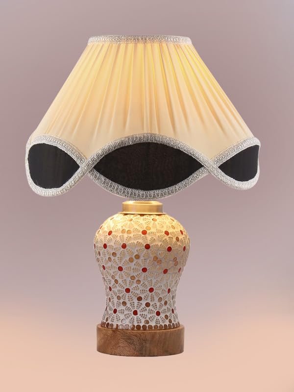Multicolor Table Lamp | Artistic Mosaic Glass with Sturdy Wood Base | Decorative Ambient Light for Home D�cor | Perfect Blend of Modern & Traditional Style - Model DG373