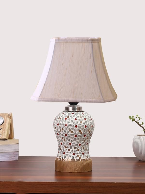 Multicolor Table Lamp | Artistic Mosaic Glass with Sturdy Wood Base | Decorative Ambient Light for Home D�cor | Perfect Blend of Modern & Traditional Style - Model DG374