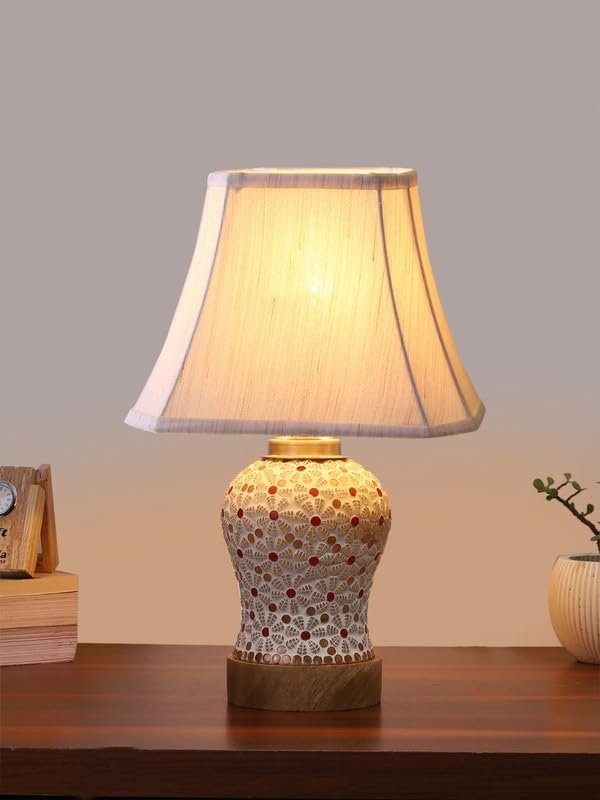 Multicolor Table Lamp | Artistic Mosaic Glass with Sturdy Wood Base | Decorative Ambient Light for Home D�cor | Perfect Blend of Modern & Traditional Style - Model DG374