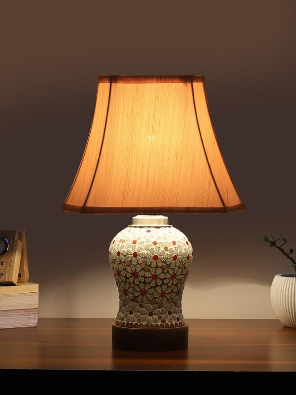 Multicolor Table Lamp | Artistic Mosaic Glass with Sturdy Wood Base | Decorative Ambient Light for Home D�cor | Perfect Blend of Modern & Traditional Style - Model DG374
