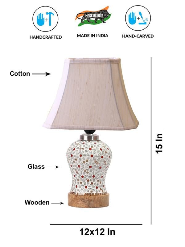 Multicolor Table Lamp | Artistic Mosaic Glass with Sturdy Wood Base | Decorative Ambient Light for Home D�cor | Perfect Blend of Modern & Traditional Style - Model DG374