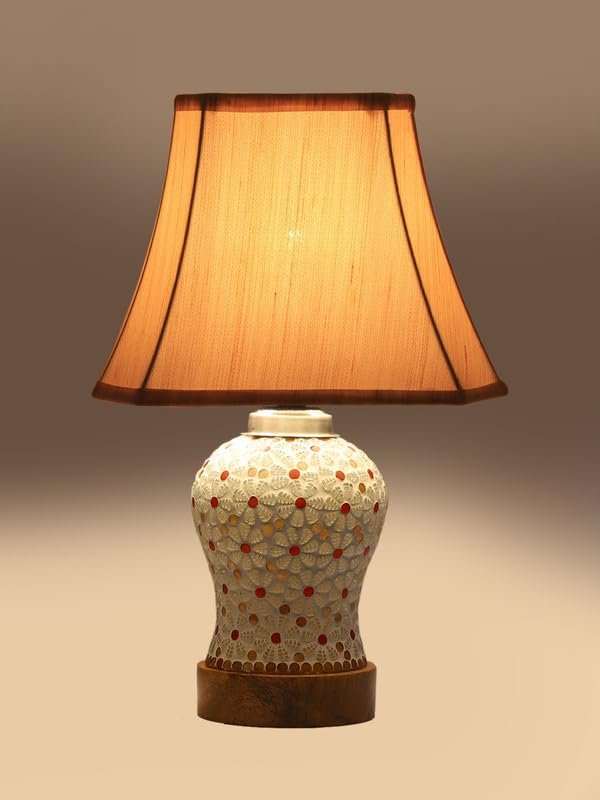 Multicolor Table Lamp | Artistic Mosaic Glass with Sturdy Wood Base | Decorative Ambient Light for Home D�cor | Perfect Blend of Modern & Traditional Style - Model DG374