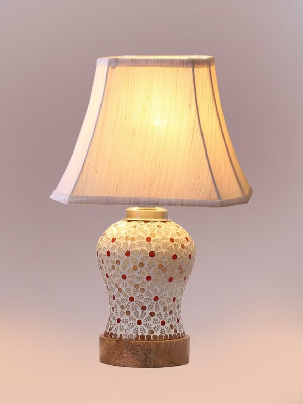Multicolor Table Lamp | Artistic Mosaic Glass with Sturdy Wood Base | Decorative Ambient Light for Home D�cor | Perfect Blend of Modern & Traditional Style - Model DG374