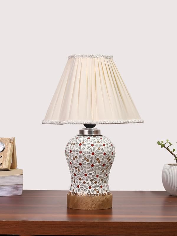Multicolor Table Lamp | Artistic Mosaic Glass with Sturdy Wood Base | Decorative Ambient Light for Home D�cor | Perfect Blend of Modern & Traditional Style - Model DG375