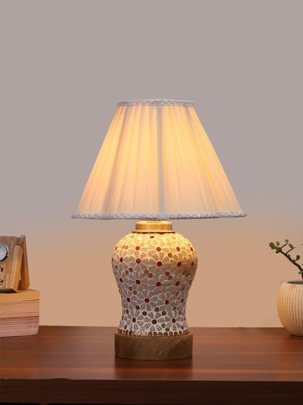 Multicolor Table Lamp | Artistic Mosaic Glass with Sturdy Wood Base | Decorative Ambient Light for Home D�cor | Perfect Blend of Modern & Traditional Style - Model DG375