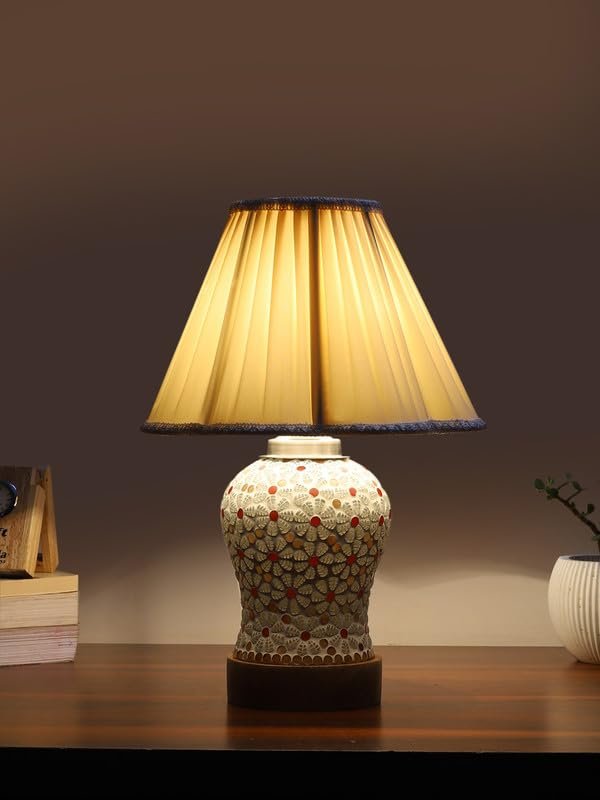 Multicolor Table Lamp | Artistic Mosaic Glass with Sturdy Wood Base | Decorative Ambient Light for Home D�cor | Perfect Blend of Modern & Traditional Style - Model DG375