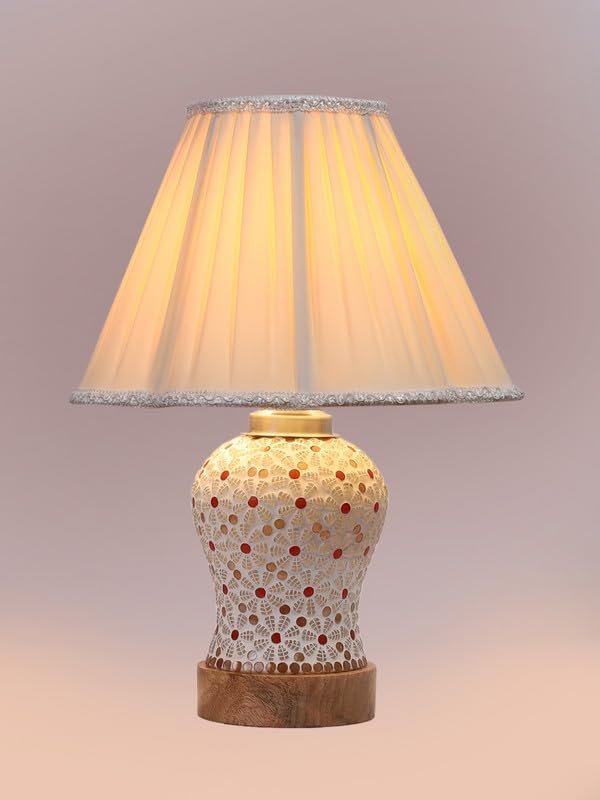 Multicolor Table Lamp | Artistic Mosaic Glass with Sturdy Wood Base | Decorative Ambient Light for Home D�cor | Perfect Blend of Modern & Traditional Style - Model DG375