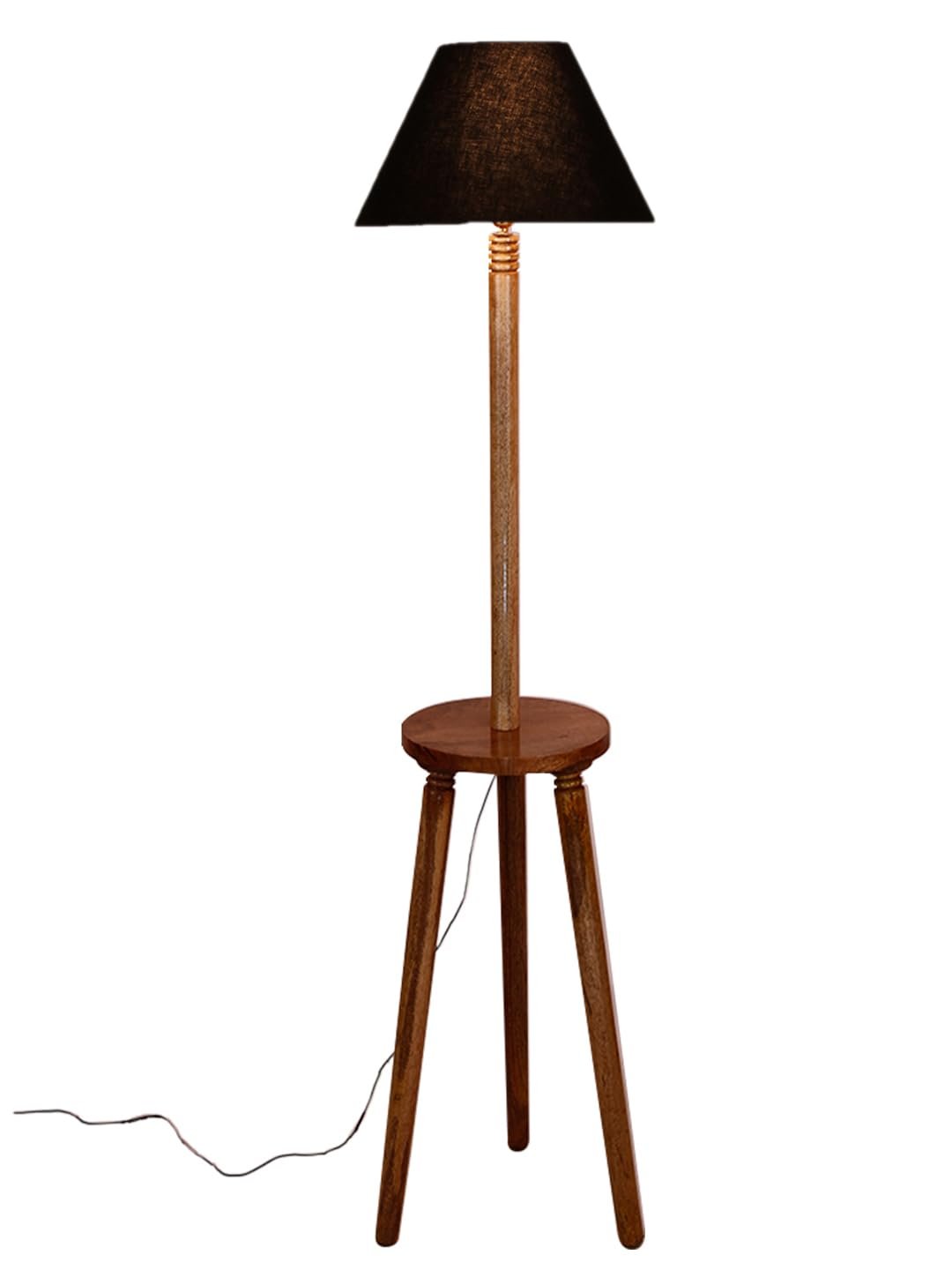 Black Cotton Conical Wooden Floor Lamp -21 (14x55.75inches) -Tripod Natural