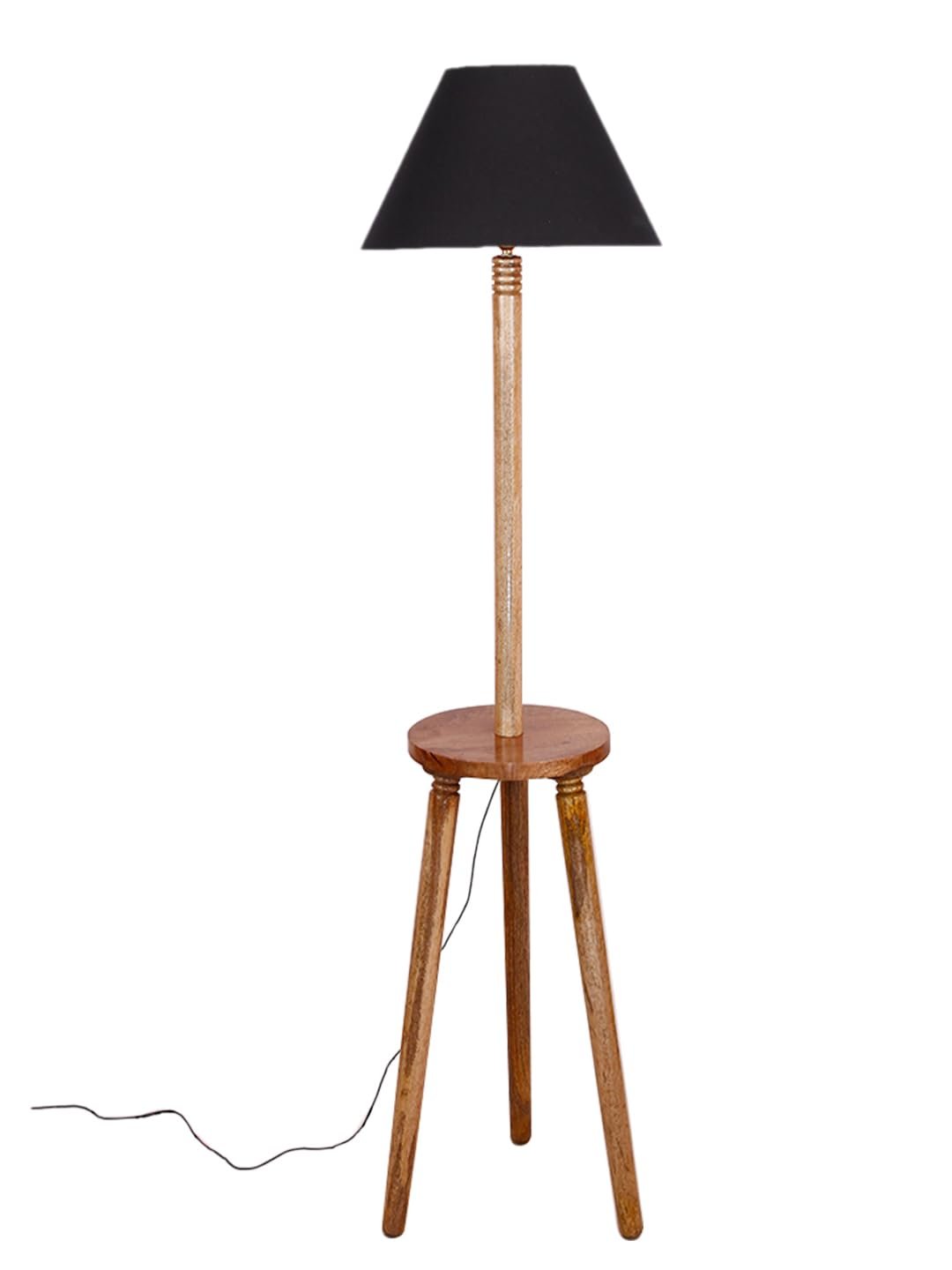 Black Cotton Conical Wooden Floor Lamp -21 (14x55.75inches) -Tripod Natural