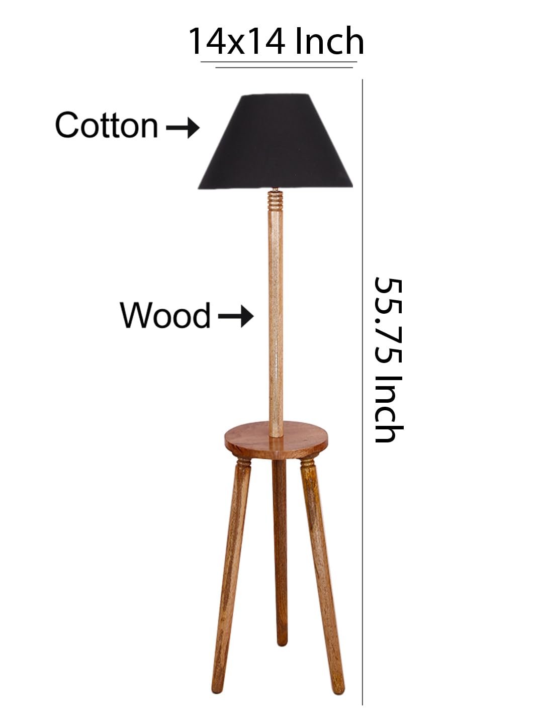 Black Cotton Conical Wooden Floor Lamp -21 (14x55.75inches) -Tripod Natural