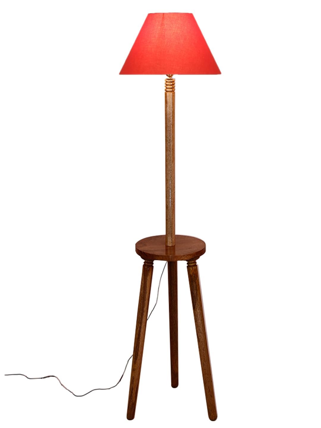 Orange Cotton Conical Wooden Floor Lamp -23-(14x55.75inches) -Tripod Natural