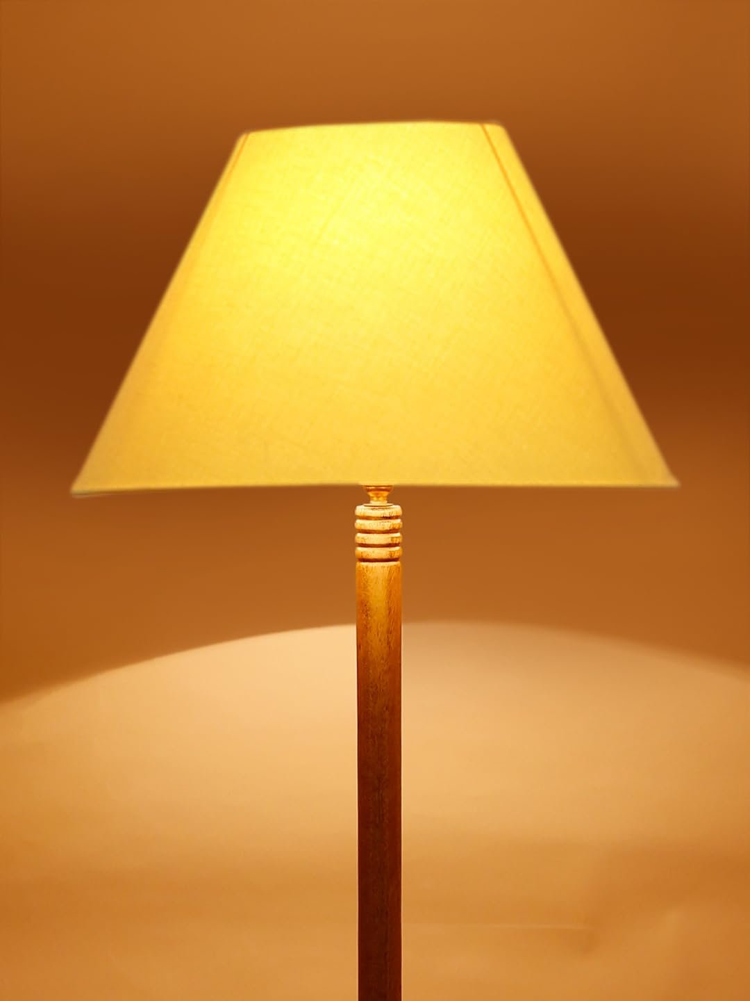 Yellow Cotton Conical Wooden Floor Lamp -24-(14x55.75inches) -Tripod Natural