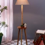 Grey Cotton Conical Wooden Floor Lamp -25-(14×55.75inches) -Tripod Natural