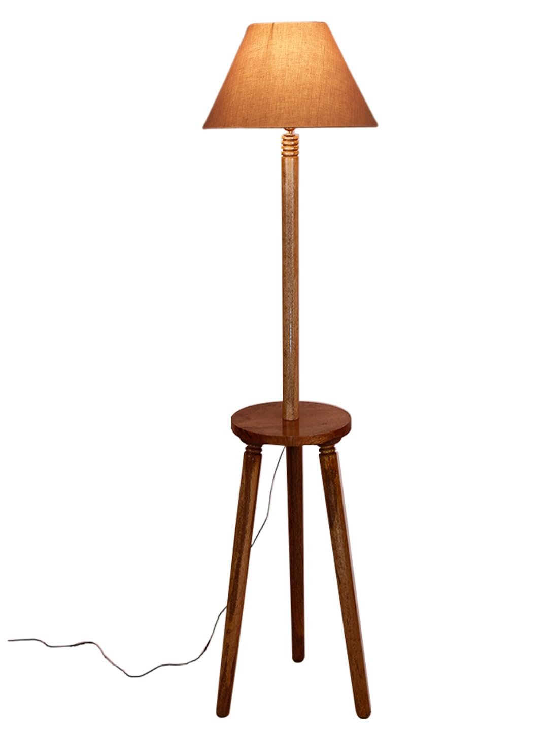 Grey Cotton Conical Wooden Floor Lamp -25-(14x55.75inches) -Tripod Natural