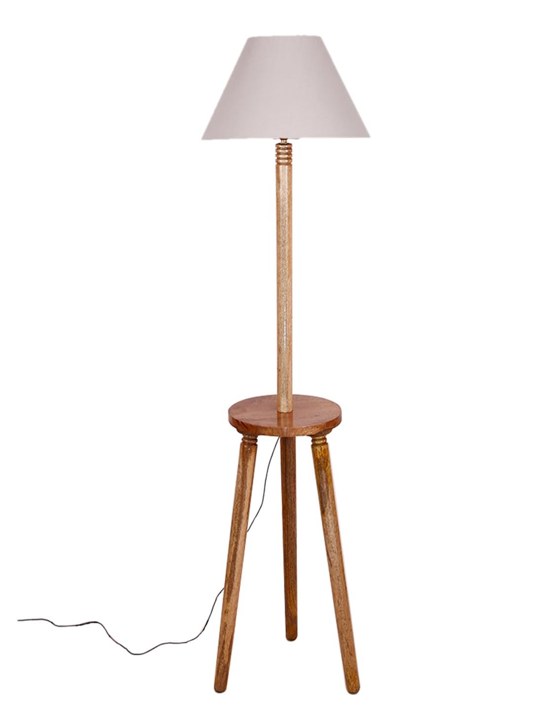 Grey Cotton Conical Wooden Floor Lamp -25-(14x55.75inches) -Tripod Natural
