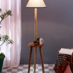 White & Black Cotton Conical Wooden Floor Lamp -26-(14×55.75inches) -Tripod Natural
