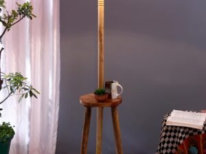 White & Black Cotton Conical Wooden Floor Lamp -26-(14×55.75inches) -Tripod Natural