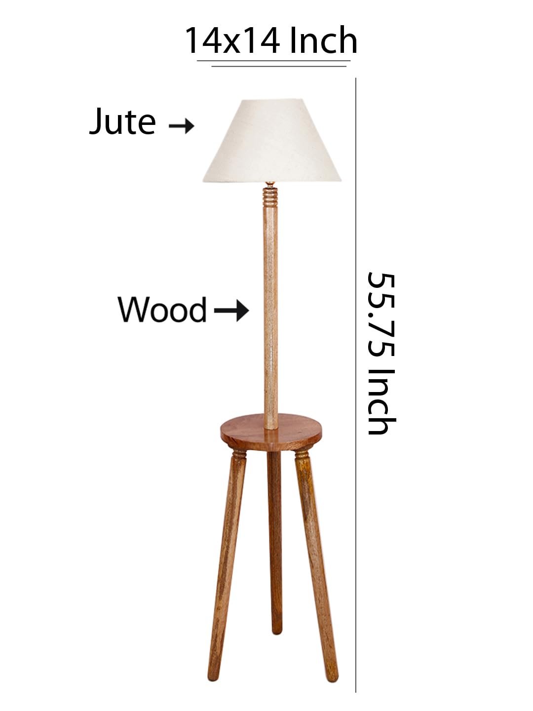 White Jute Conical Wooden Floor Lamp -28-(14x55.75inches) -Tripod Natural