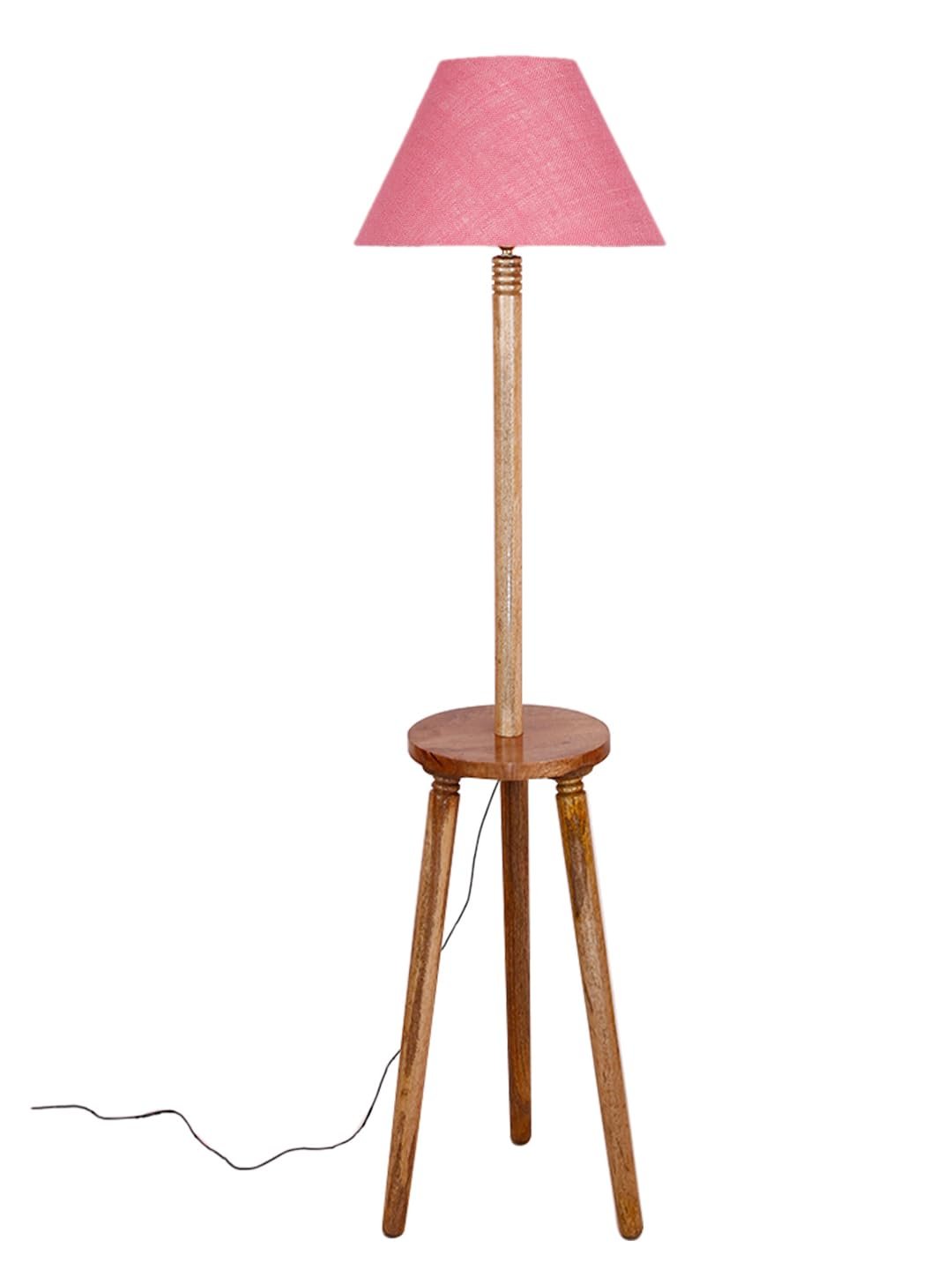 Pink Jute Conical Wooden Floor Lamp -29-(14x55.75inches) -Tripod Natural