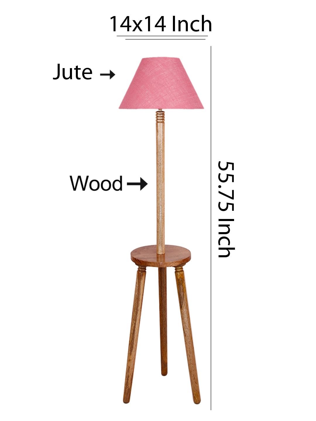 Pink Jute Conical Wooden Floor Lamp -29-(14x55.75inches) -Tripod Natural