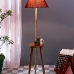 Maroon Jute Conical Wooden Floor Lamp -30-(14×55.75inches) -Tripod Natural