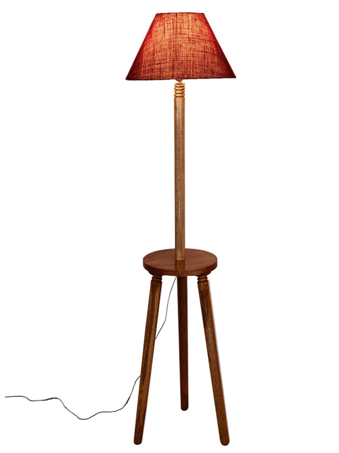 Maroon Jute Conical Wooden Floor Lamp -30-(14x55.75inches) -Tripod Natural