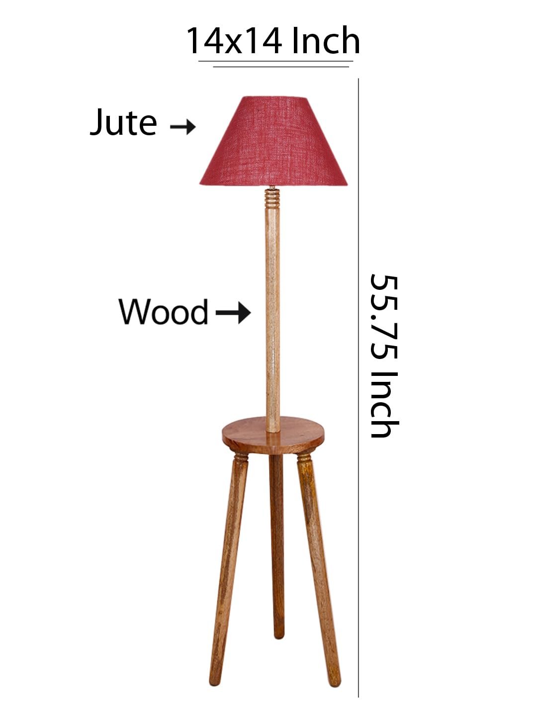 Maroon Jute Conical Wooden Floor Lamp -30-(14x55.75inches) -Tripod Natural