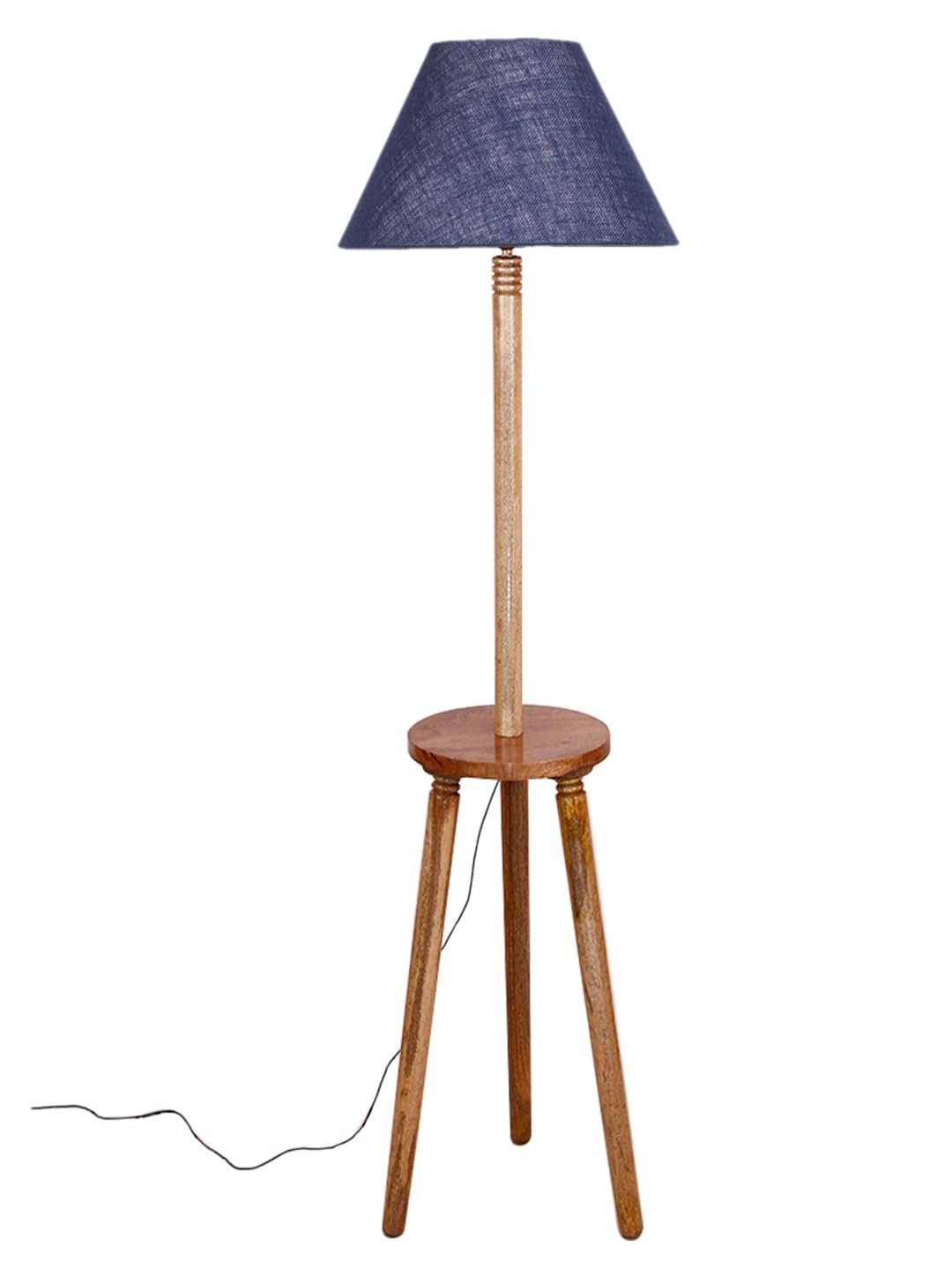 Blue Jute Wooden Floor Lamp -31-(14x55.75inches) -Tripod Natural