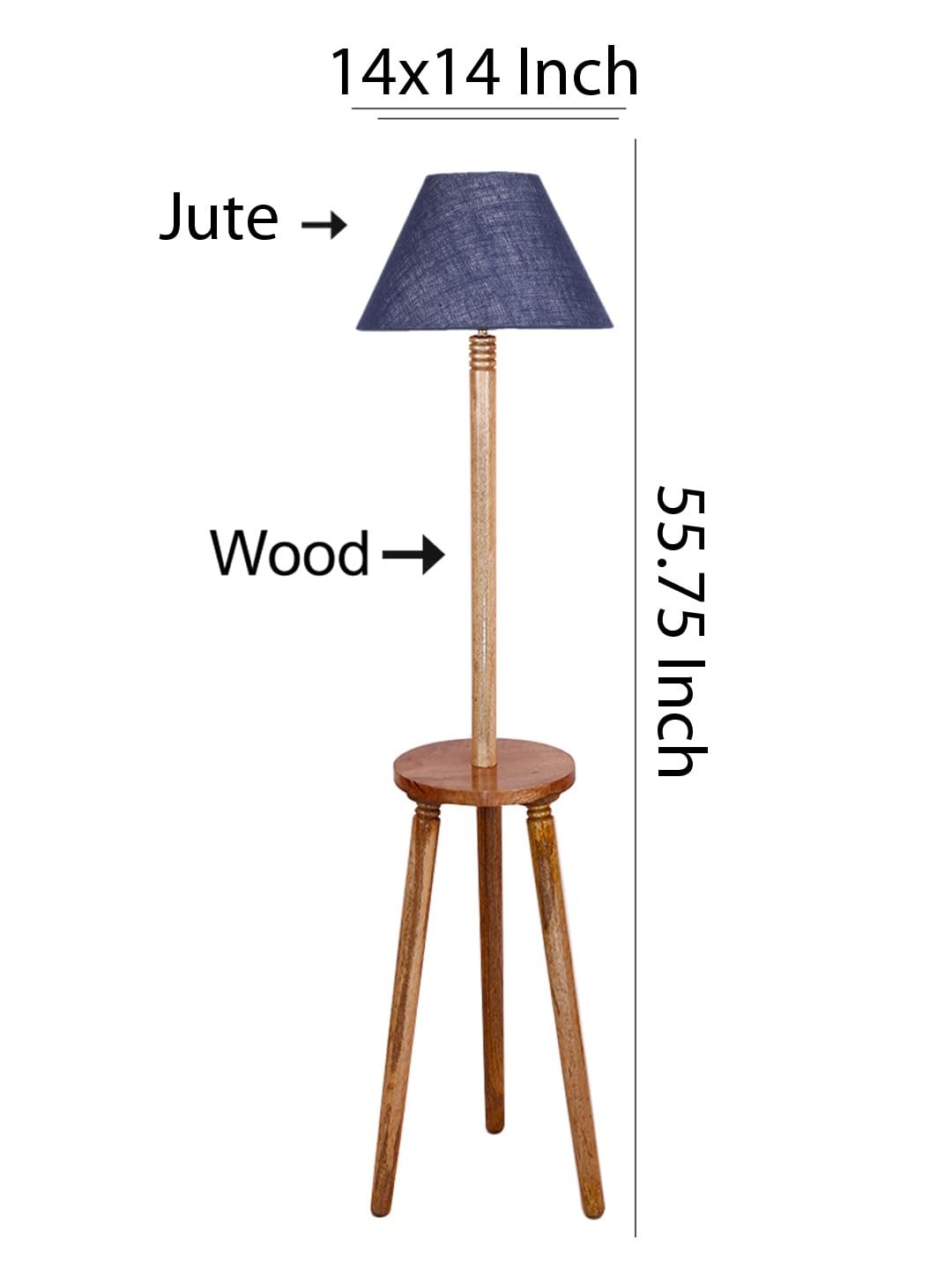 Blue Jute Wooden Floor Lamp -31-(14x55.75inches) -Tripod Natural