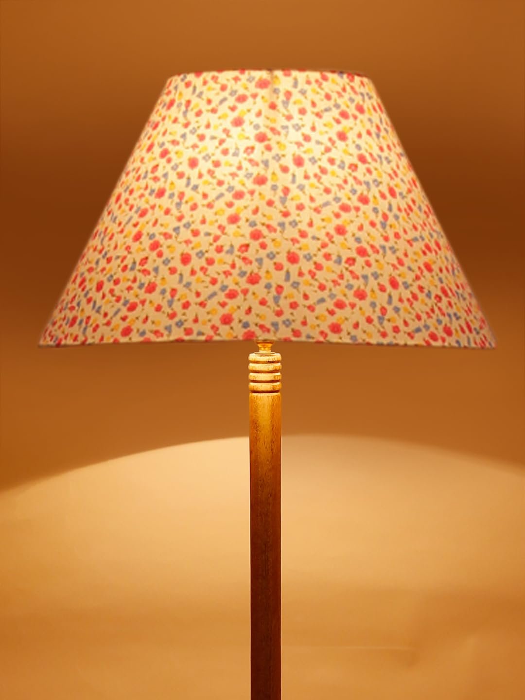 Printed Cotton Conical Wooden Floor Lamp -34(14x55.75inches) -Tripod Natural