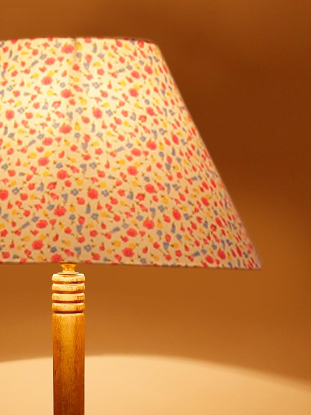 Printed Cotton Conical Wooden Floor Lamp -34(14x55.75inches) -Tripod Natural