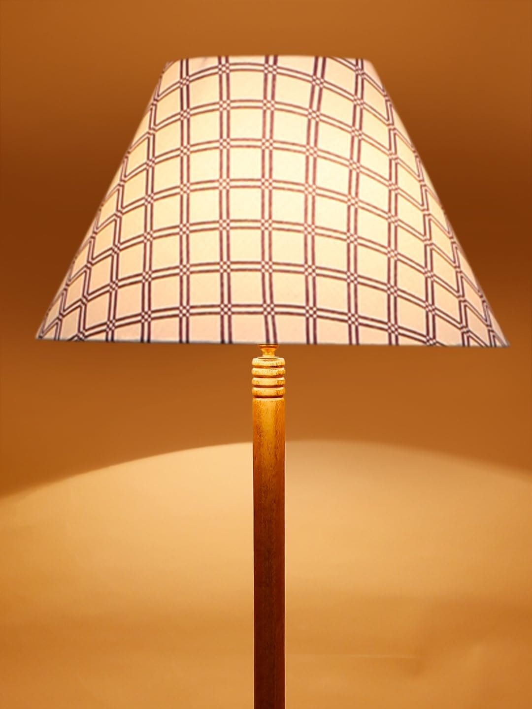 Printed Cotton Conical Wooden Floor Lamp -36-(14x55.75inches) -Tripod Natural