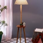 Printed Cotton Conical Wooden Floor Lamp -36-(14×55.75inches) -Tripod Natural