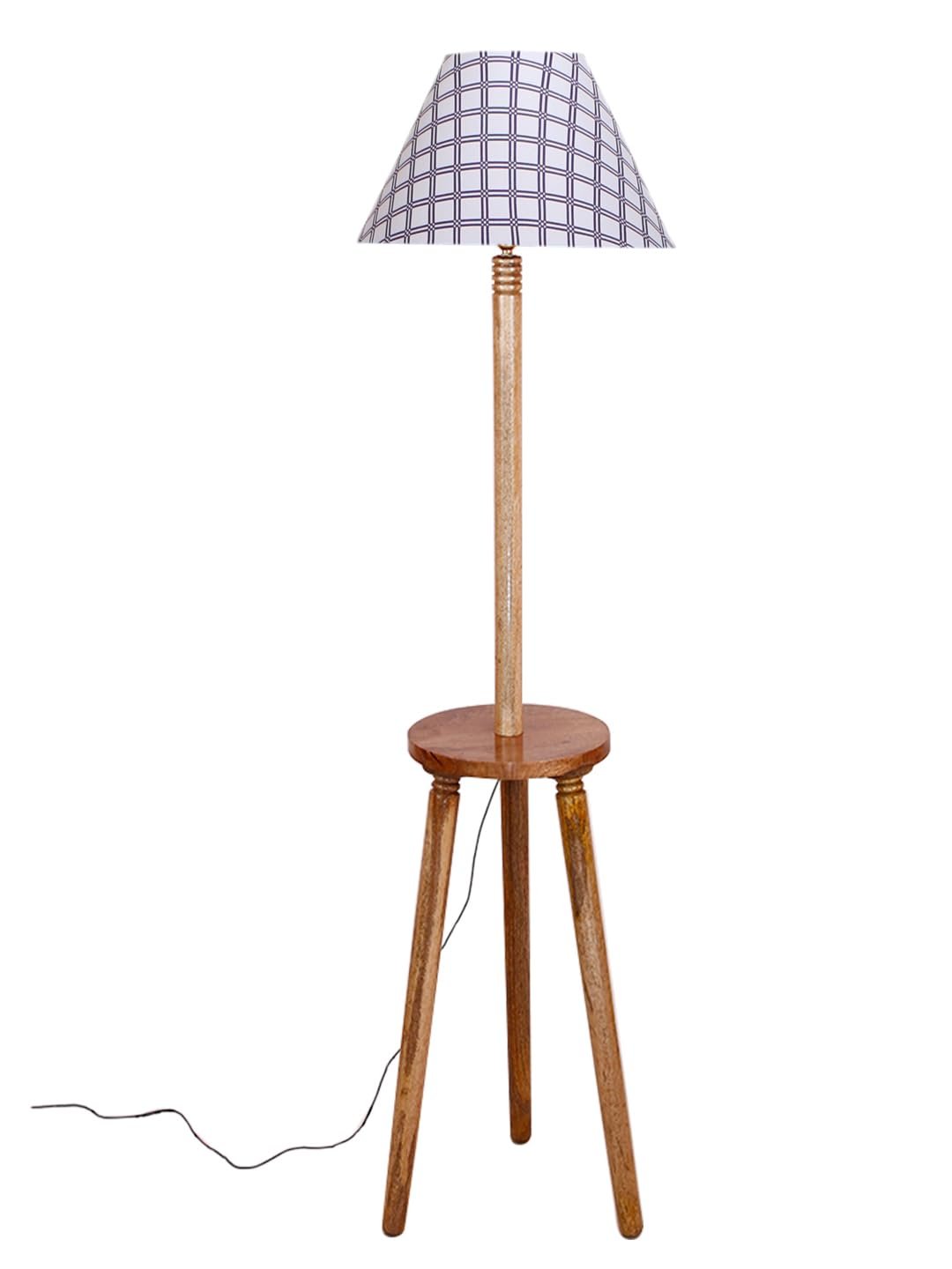 Printed Cotton Conical Wooden Floor Lamp -36-(14x55.75inches) -Tripod Natural