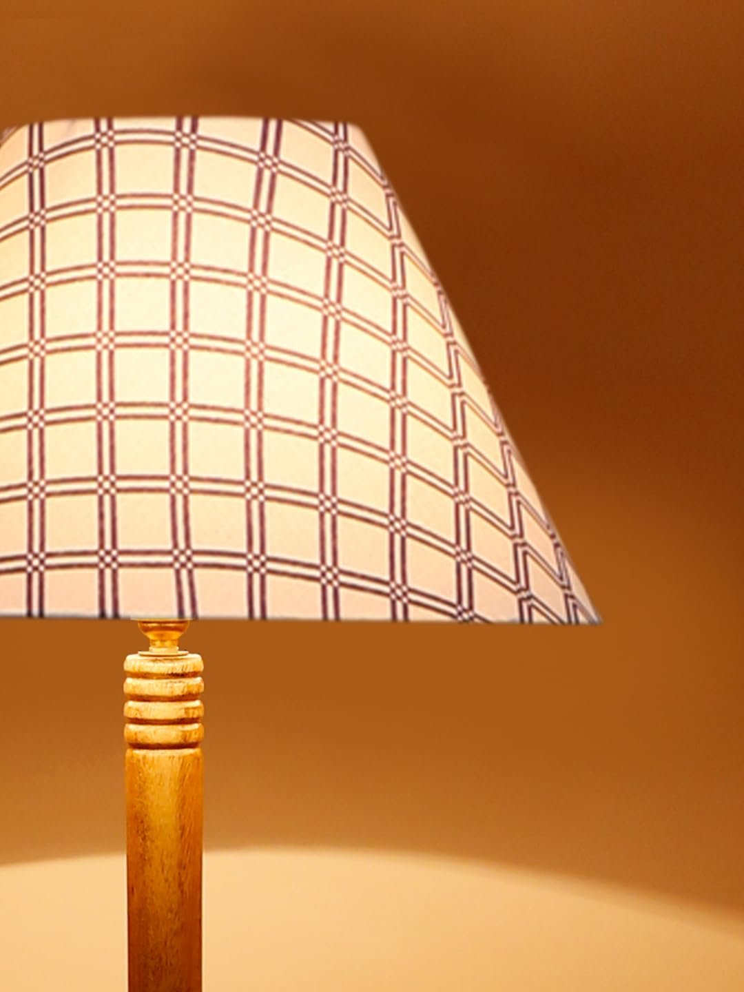 Printed Cotton Conical Wooden Floor Lamp -36-(14x55.75inches) -Tripod Natural