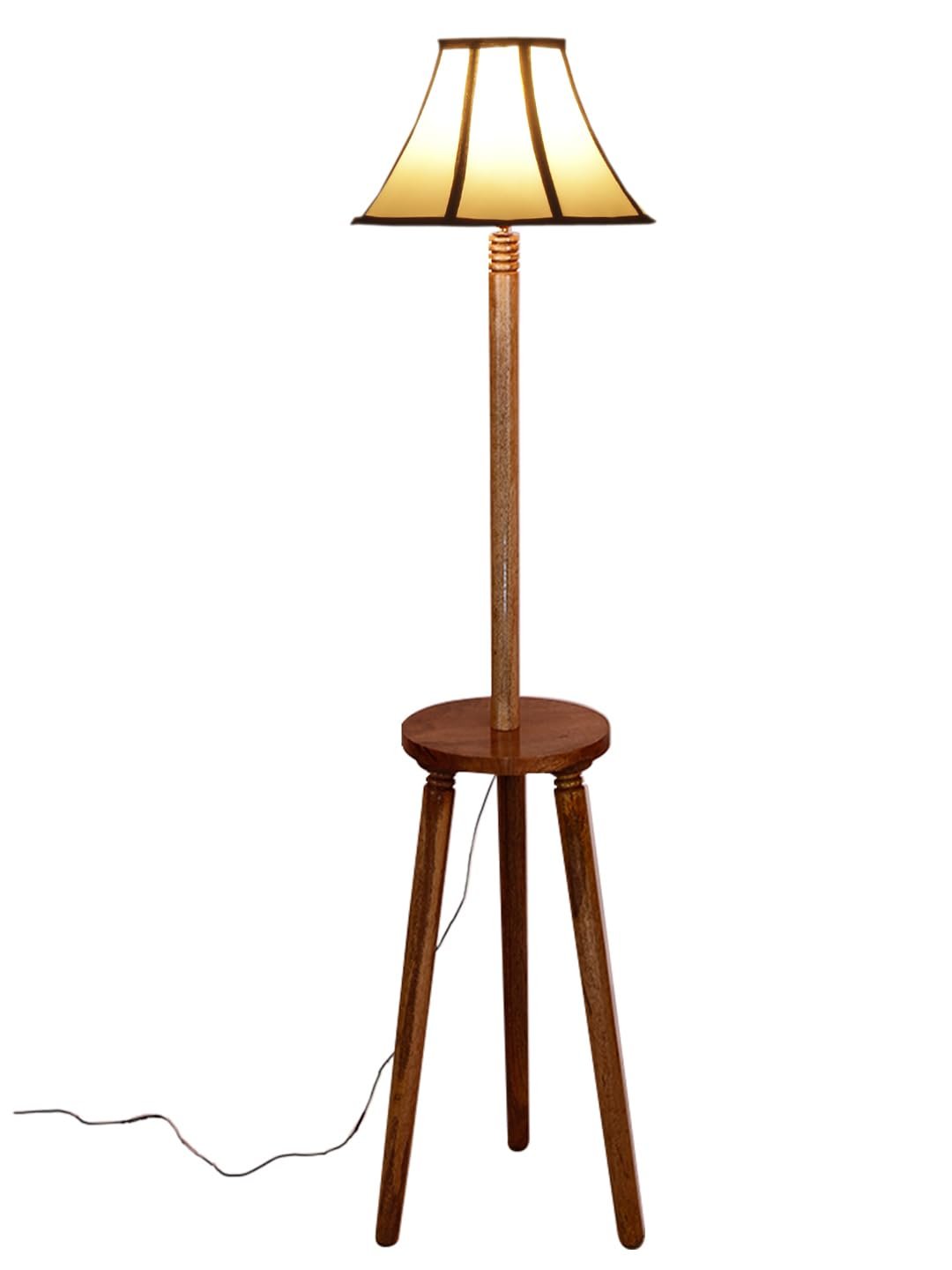 Multiclored Cotton Wooden Floor Lamp -39-(12x54.8inches) -Tripod Natural