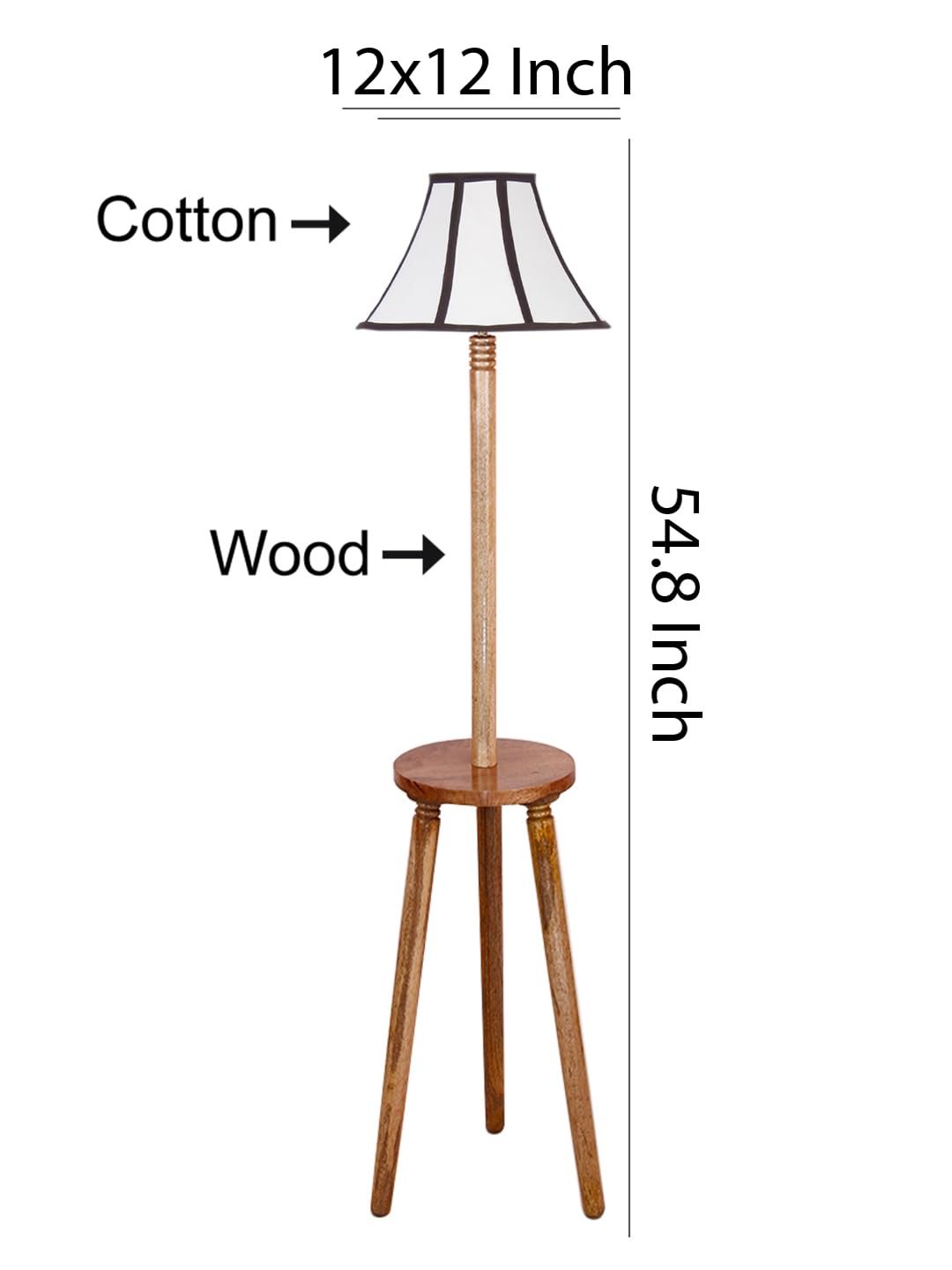 Multiclored Cotton Wooden Floor Lamp -39-(12x54.8inches) -Tripod Natural