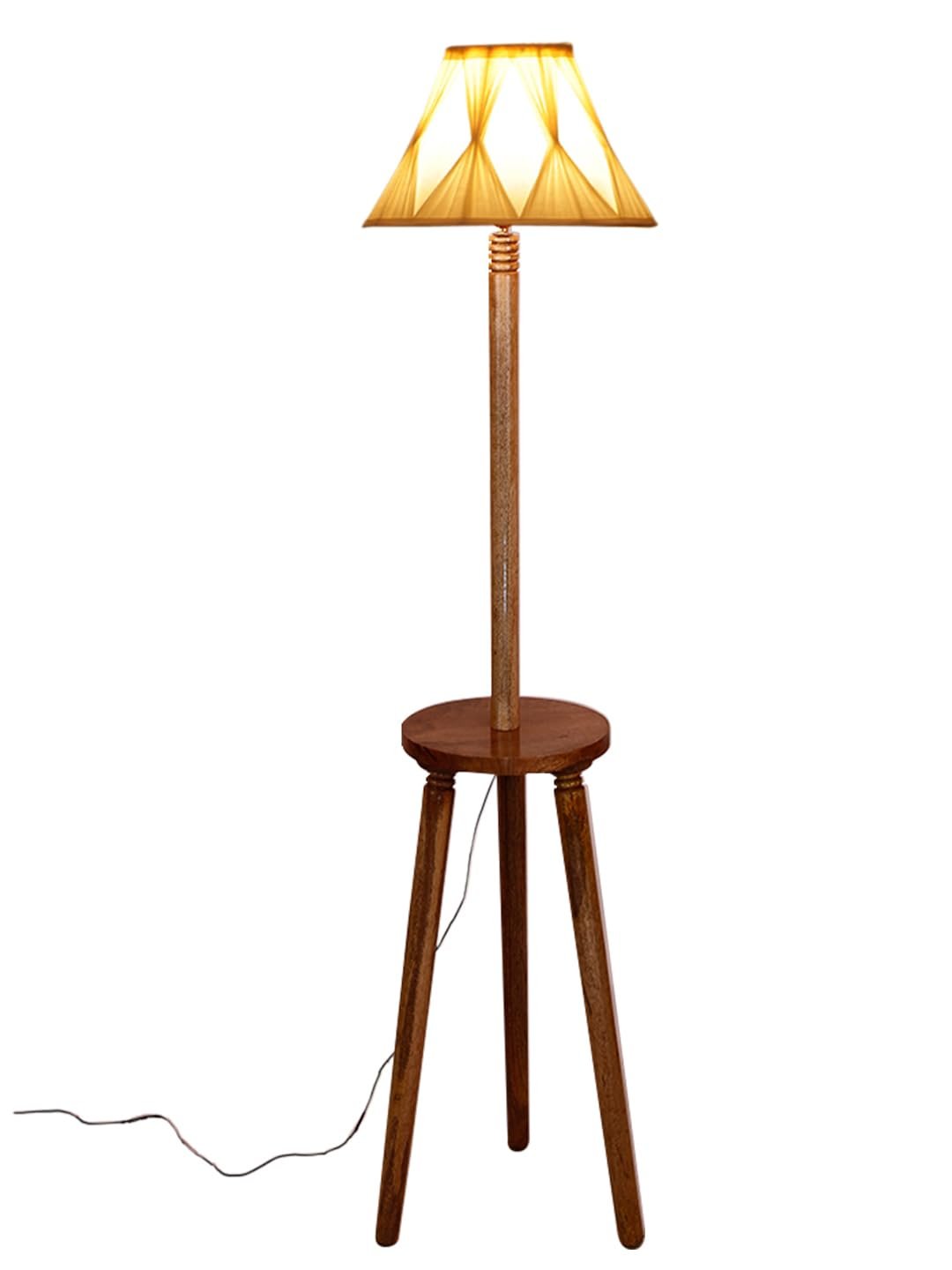 Vintage Cotton Curtain Pleated Shade Wood Floor Lamp -40(12x54.8inches)-Tripod Natural