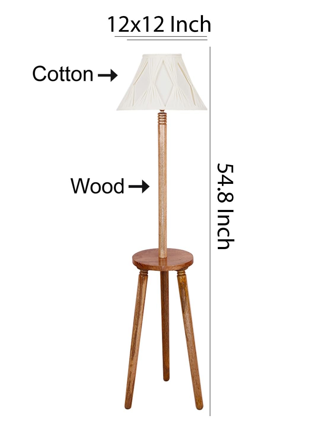 Vintage Cotton Curtain Pleated Shade Wood Floor Lamp -40(12x54.8inches)-Tripod Natural
