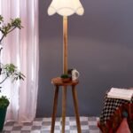 Vintage Cotton Shade Wood Floor Lamp -41-(12×54.8inches)-Tripod Natural