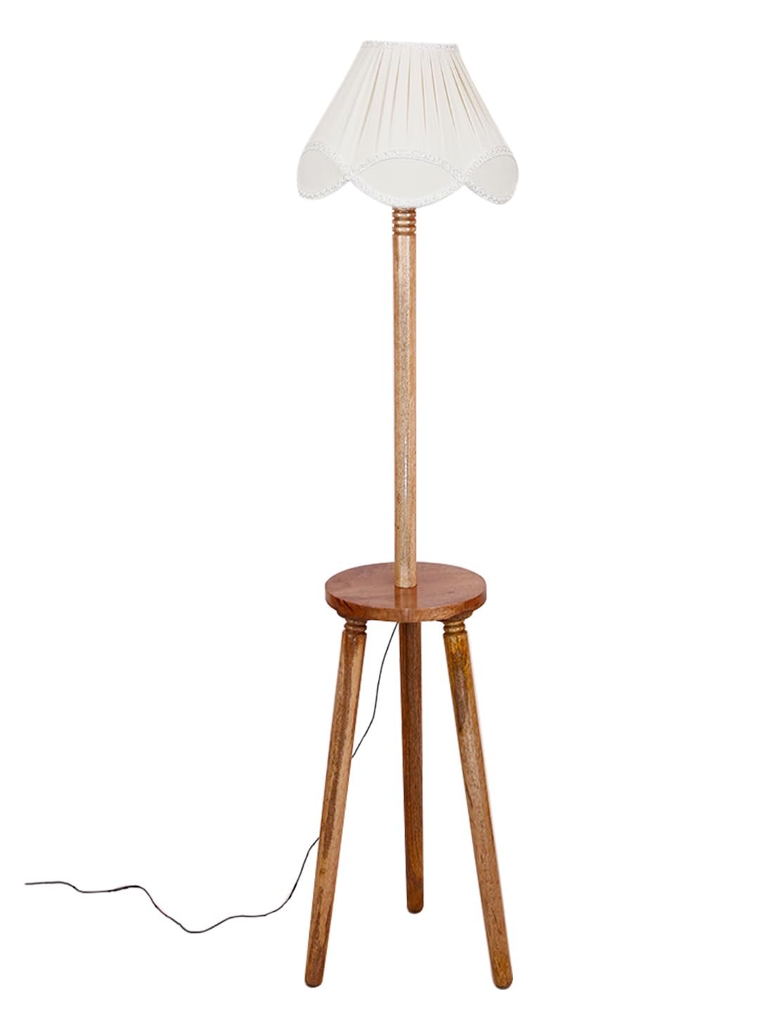 Vintage Cotton Shade Wood Floor Lamp -41-(12x54.8inches)-Tripod Natural